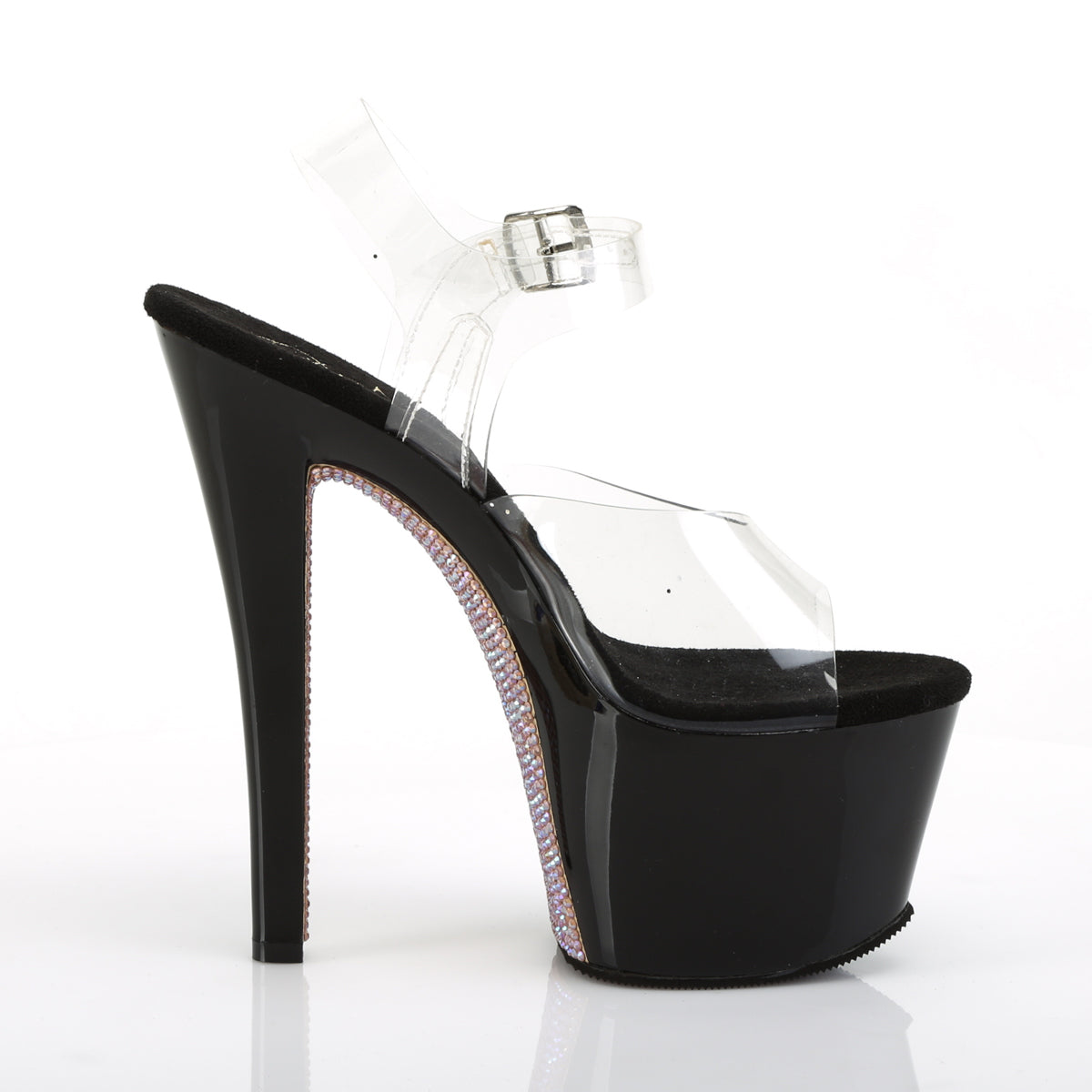 Pleaser Sandalias para mujer SKY-308CRS CLR / BLK-Champagne AB RSTN