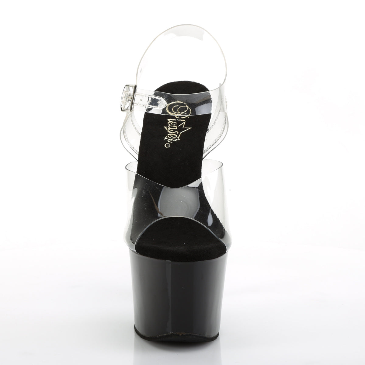 Pleaser Sandalias para mujer SKY-308CRS CLR / BLK-SLV AB RSTN