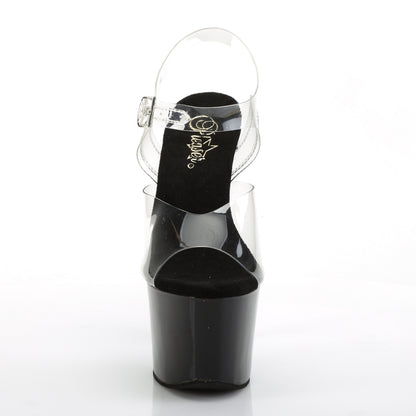 Pleaser Sandalias para mujer SKY-308CRS CLR / BLK-SLV AB RSTN