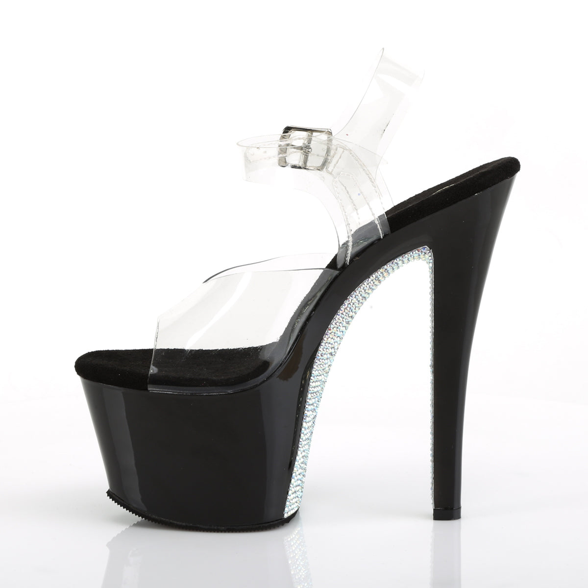 Pleaser Sandalias para mujer SKY-308CRS CLR / BLK-SLV AB RSTN