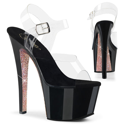 Pleaser Sandalias para mujer SKY-308CRS CLR / BLK-Champagne AB RSTN