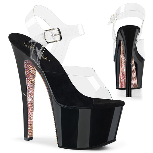Pleaser Sandalias para mujer SKY-308CRS CLR / BLK-Champagne AB RSTN