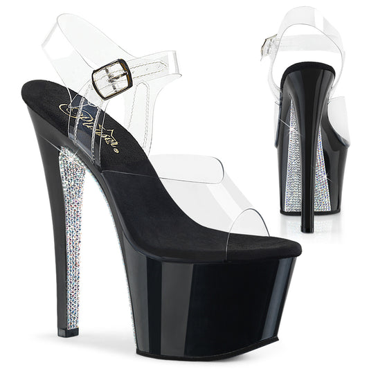 Pleaser Sandalias para mujer SKY-308CRS CLR / BLK-SLV AB RSTN