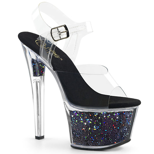 Pleaser Sandalias para mujer SKY-308GF CLR / BLK MULTI brillo