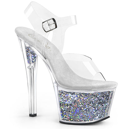 Pleaser Sandalias para mujer SKY-308GF CLR / SLV Multi brillo