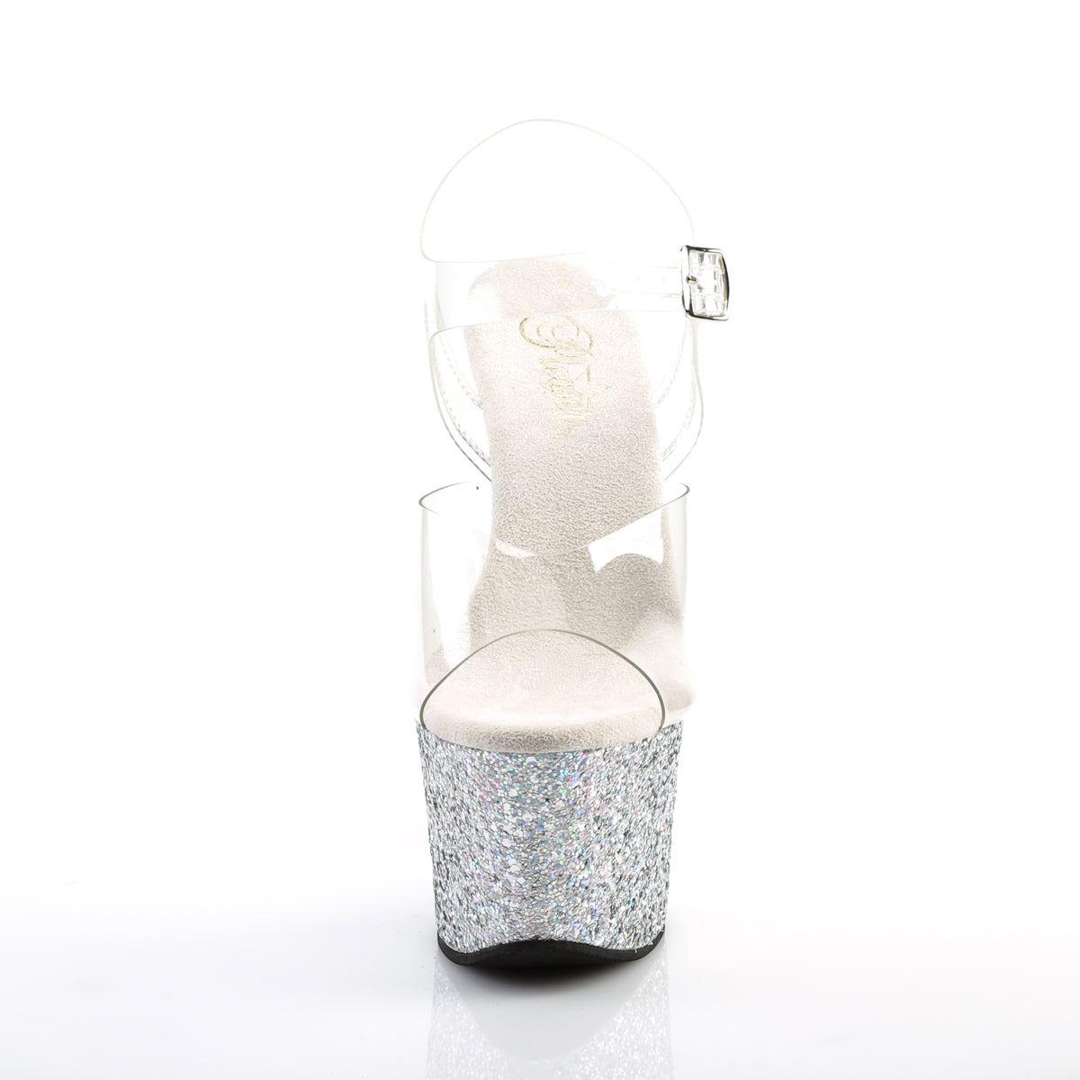 Pleaser Womens Sandals SKY-308LG Clr/Slv Multi Glitter