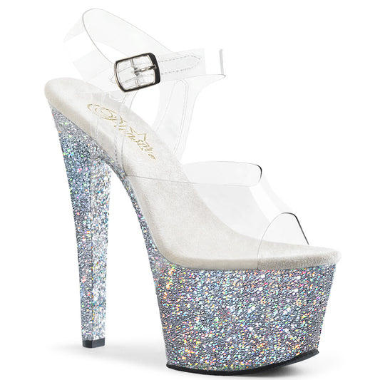 Pleaser Sandalias para mujer SKY-308lg clr / slv multic brillo