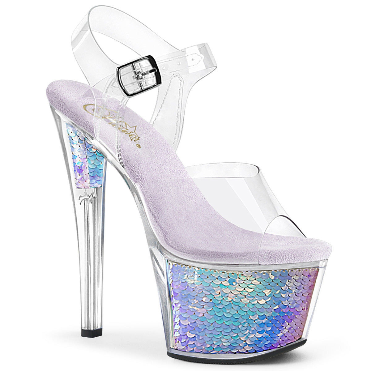 Pleaser Sandalias para mujer SKY-308mc clr / la lavanda holograma inserciones