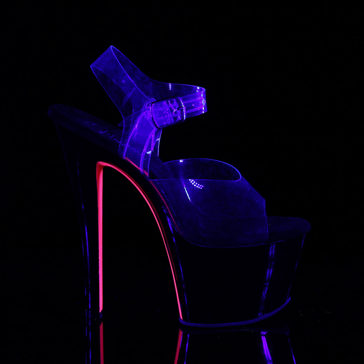 Pleaser Womens Sandals SKY-308TT Clr/Blk-Neon Pink