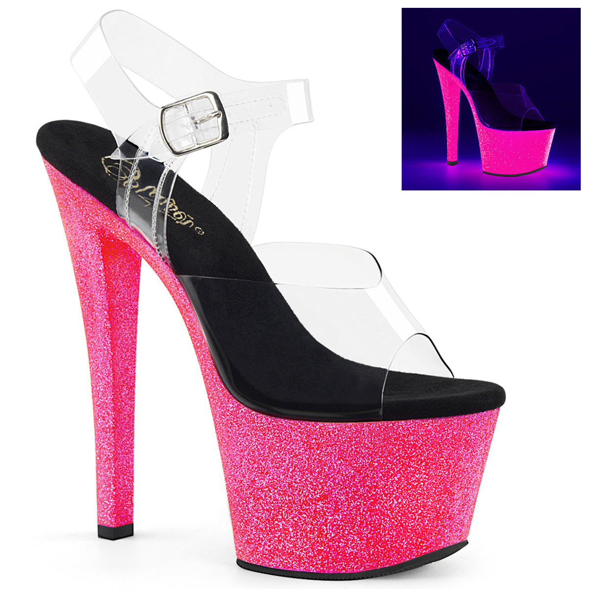 Pleaser Sandalias para mujer SKY-308uvg clr / neon h. rosa brillo
