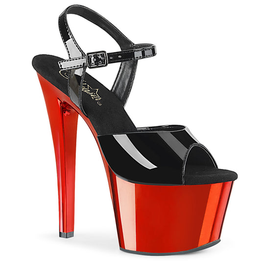 Pleaser Sandalias para mujer SKY-309 BLK PAT / RED Chrome