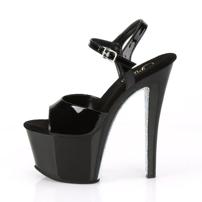 Pleaser Womens Sandals SKY-309CRS Blk/Blk-Slv AB RSTN