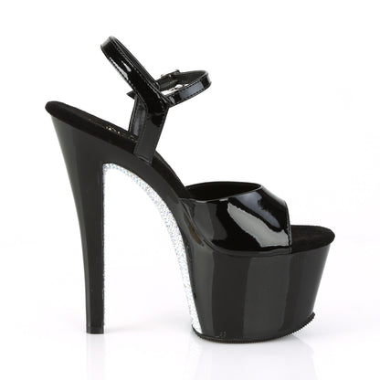 Pleaser Womens Sandals SKY-309CRS Blk/Blk-Slv AB RSTN