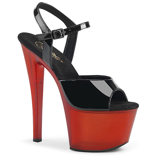 Pleaser Womens Sandals SKY-309T Blk Pat/Frosted Red