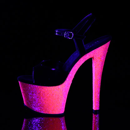 Pleaser Sandalias para mujer SKY-309uvlg Blk Pat / Neon H. Pink Brillo