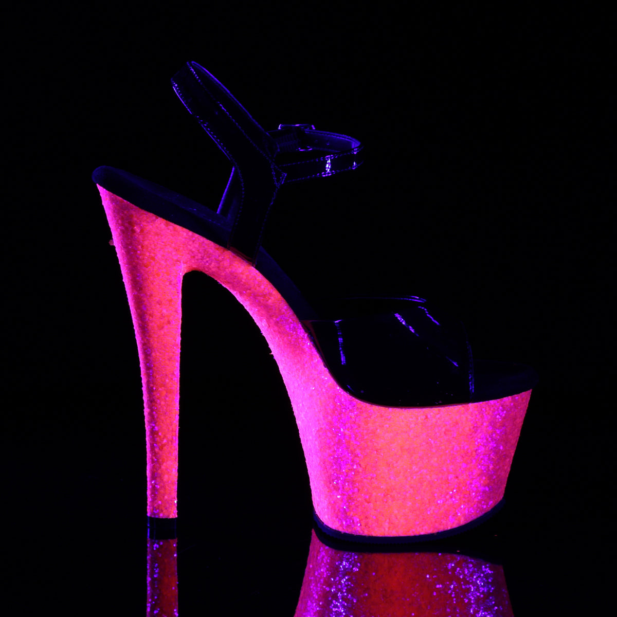 Pleaser Sandalias para mujer SKY-309uvlg Blk Pat / Neon H. Pink Brillo