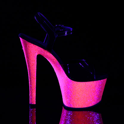 Pleaser Sandalias para mujer SKY-309uvlg Blk Pat / Neon H. Pink Brillo