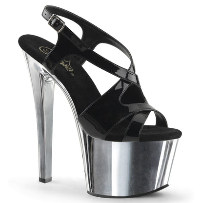 Pleaser Sandalias para mujeres SKY-330 BLK Pat/SLV Chrome