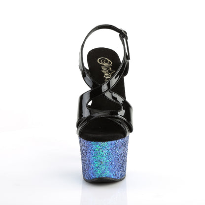 Pleaser Sandalias para mujer SKY-330lg Blk Blk Pat / Blue Multi Brillo