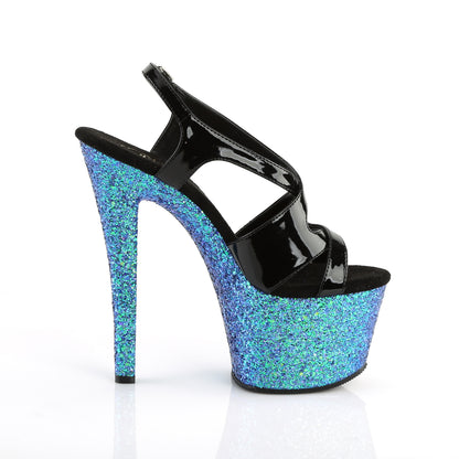Pleaser Sandalias para mujer SKY-330lg Blk Blk Pat / Blue Multi Brillo