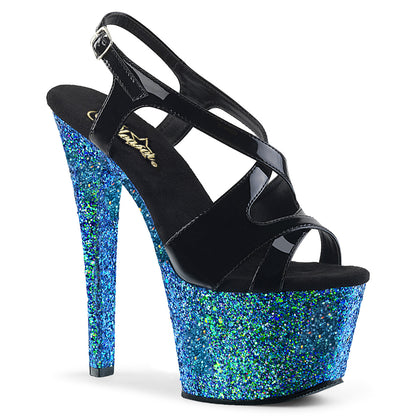 Pleaser Sandalias para mujer SKY-330lg Blk Blk Pat / Blue Multi Brillo