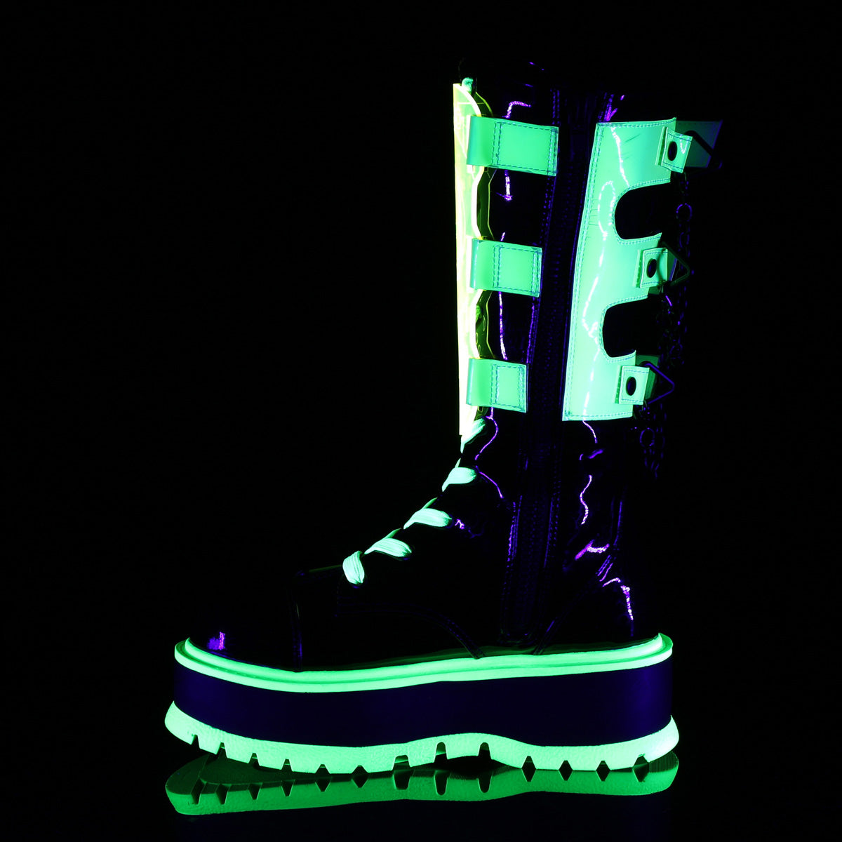DemoniaCult  Botas SLACKER-156 Blk Pat-Uv Neon Green