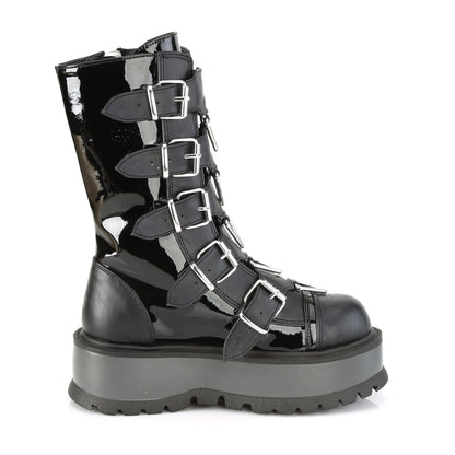 DemoniaCult Womens Boots SLACKER-160 Blk Pat-Vegan Leather