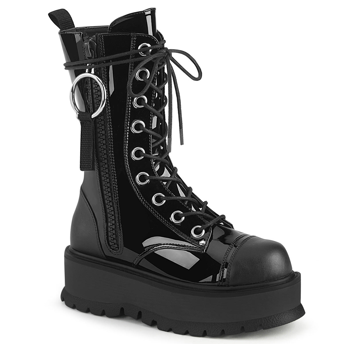 DemoniaCult Botas de mujer SLACKER-220 BLK Pat-Vegan Leather
