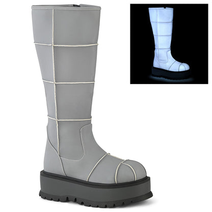 DemoniaCult Botas de mujer SLACKER-230 cuero vegano reflectante gris