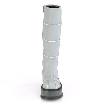 DemoniaCult Botas de mujer SLACKER-230 cuero vegano reflectante gris