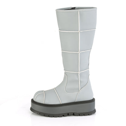 DemoniaCult Botas de mujer SLACKER-230 cuero vegano reflectante gris