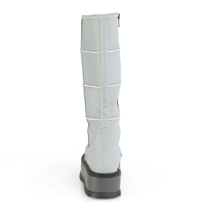 DemoniaCult Botas de mujer SLACKER-230 cuero vegano reflectante gris