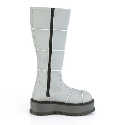 DemoniaCult Botas de mujer SLACKER-230 cuero vegano reflectante gris