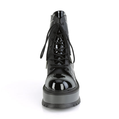 DemoniaCult Botas de tobillo para mujeres SLACKER-88 Pat de cuero vegano negro