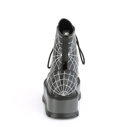 DemoniaCult Botas de tobillo para mujeres SLACKER-88 Pat de cuero vegano negro
