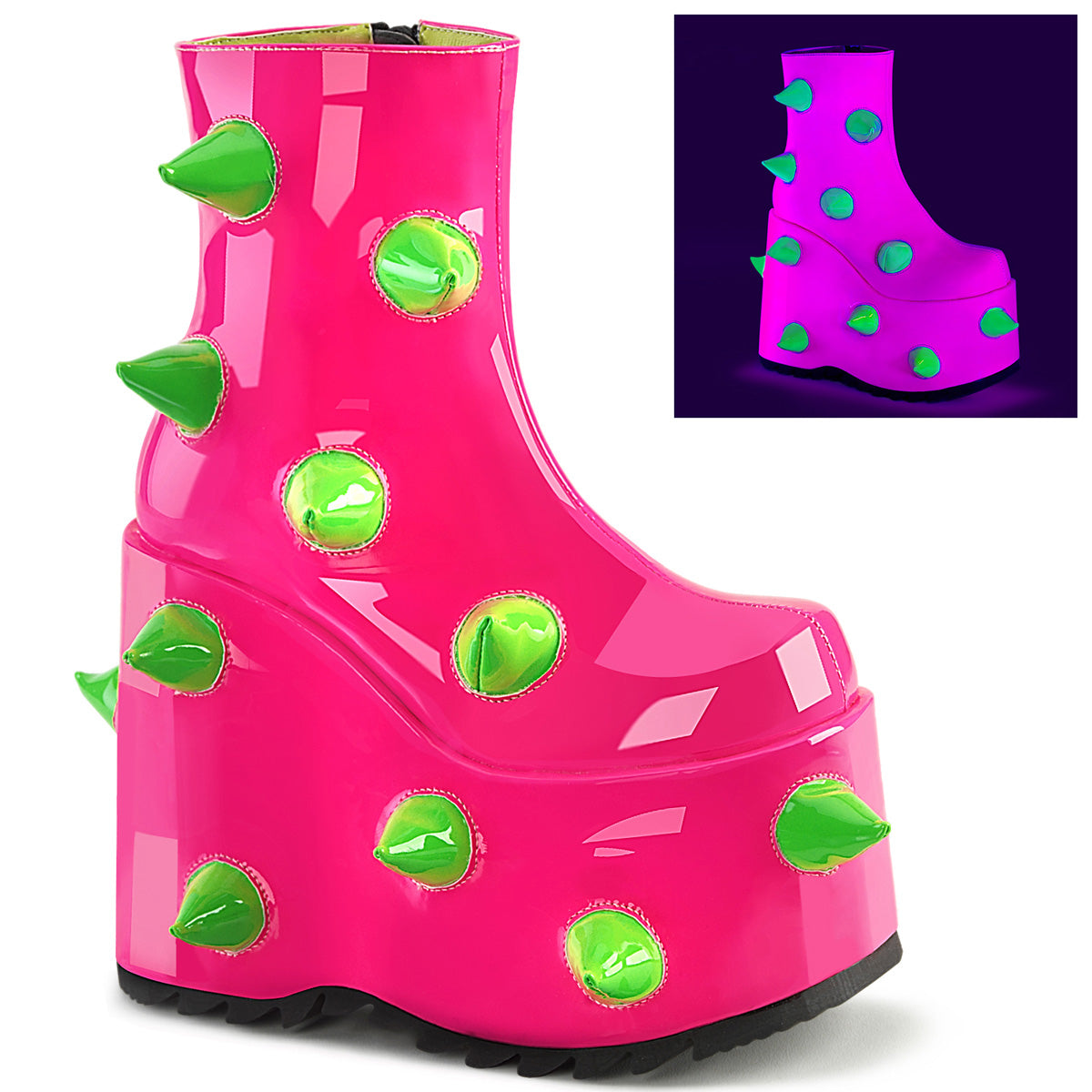 DemoniaCult  Botines SLAY-77 UV Neon Pink-Neon Green