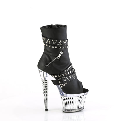 Pleaser  Ankle Boots SPECTATOR-1015 Blk faux Leather/Clr-Slv Chrome