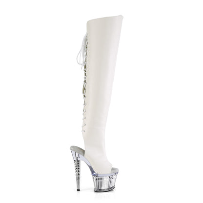 Pleaser  Boots SPECTATOR-3019 Wht Faux Leather/Clr-Slv Chrome