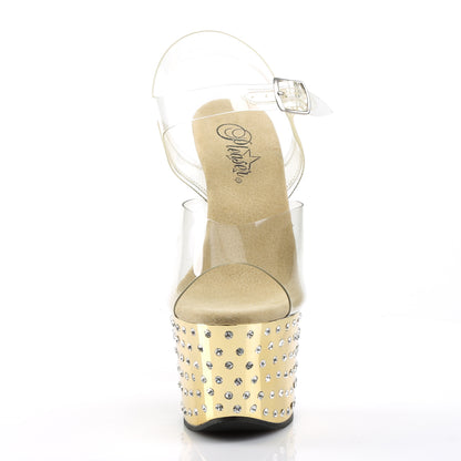 Pleaser Womens Sandals STARDUST-708 Clr/Gold Chrome