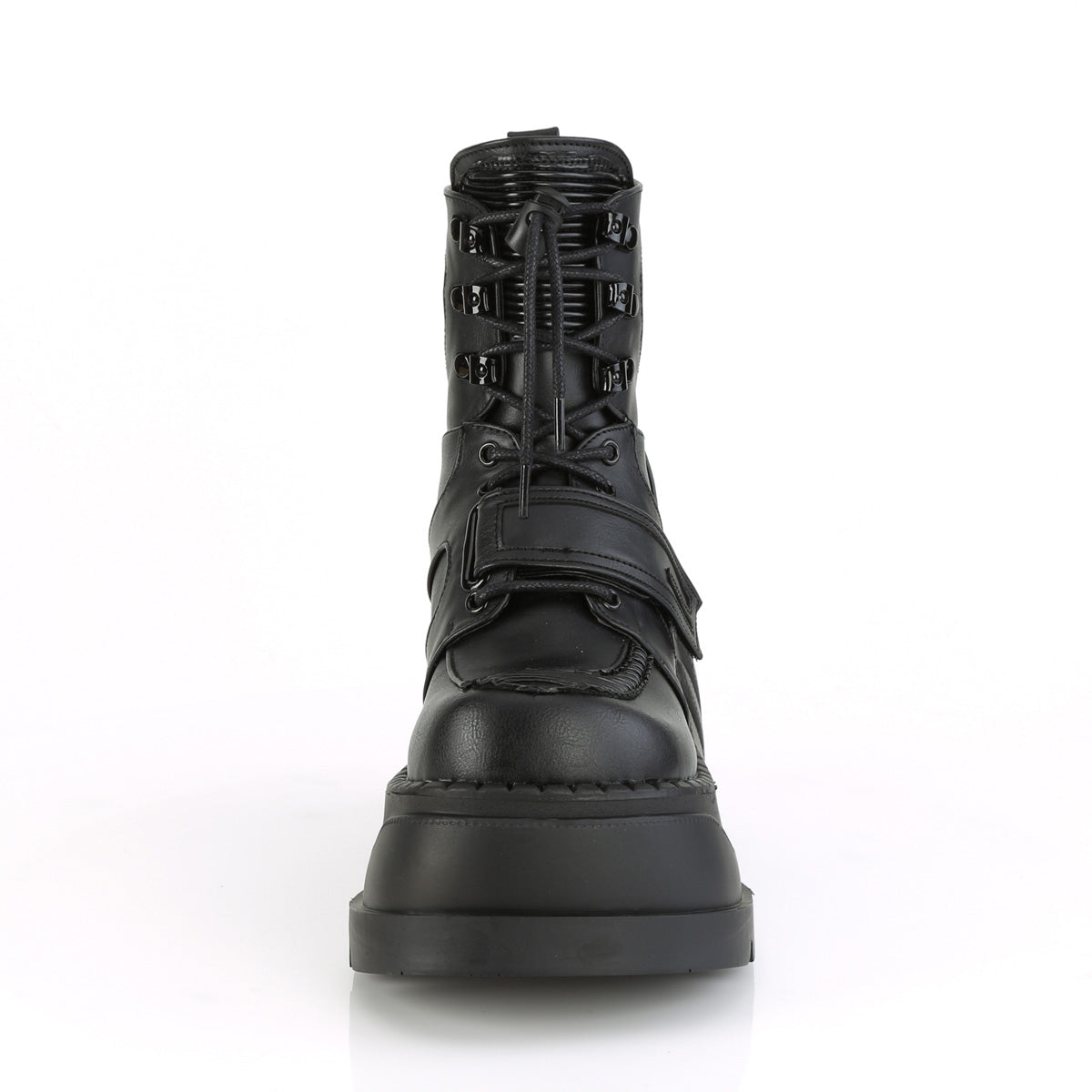DemoniaCult Botas de tobillo para mujeres STOMP-13 BLK de cuero vegano