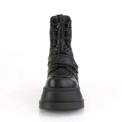 DemoniaCult Botas de tobillo para mujeres STOMP-13 BLK de cuero vegano