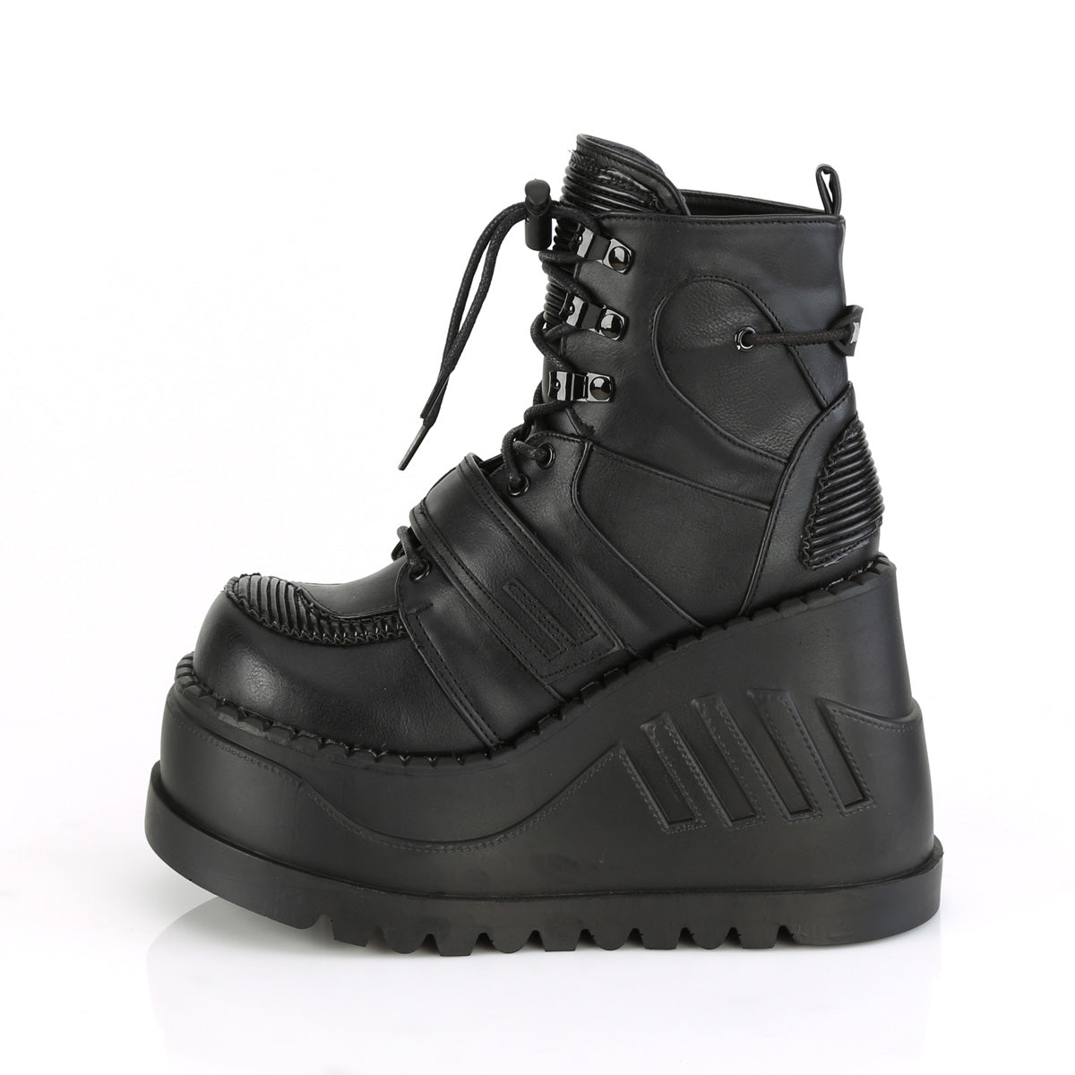DemoniaCult Botas de tobillo para mujeres STOMP-13 BLK de cuero vegano