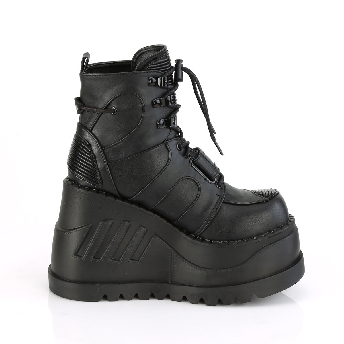 DemoniaCult Botas de tobillo para mujeres STOMP-13 BLK de cuero vegano