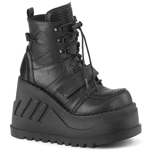 DemoniaCult Botas de tobillo para mujeres STOMP-13 BLK de cuero vegano