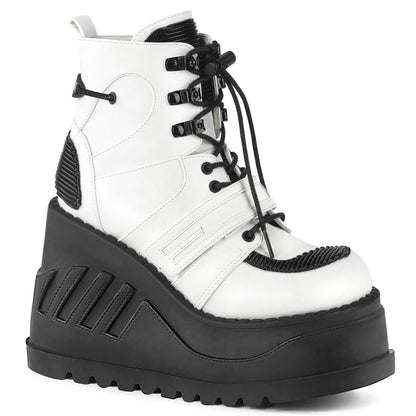 DemoniaCult Botas de tobillo para mujeres STOMP-13 Wht Leather Vegan