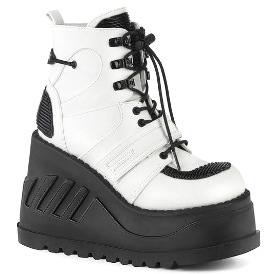 DemoniaCult Botas de tobillo para mujeres STOMP-13 Wht Leather Vegan