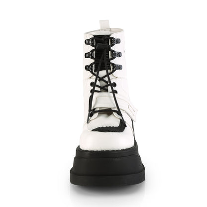 DemoniaCult Botas de tobillo para mujeres STOMP-13 Wht Leather Vegan