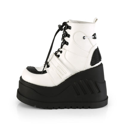 DemoniaCult Botas de tobillo para mujeres STOMP-13 Wht Leather Vegan