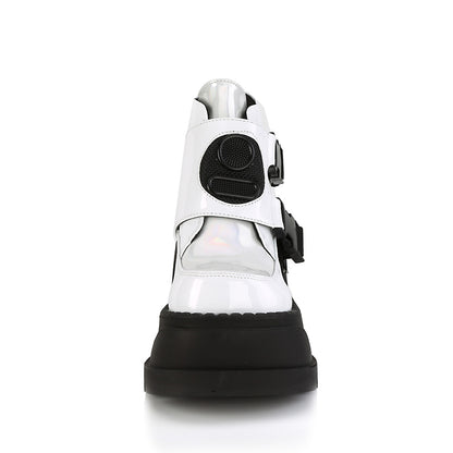 DemoniaCult Botas de tobillo para mujeres STOMP-15 WHT Patent-Multi