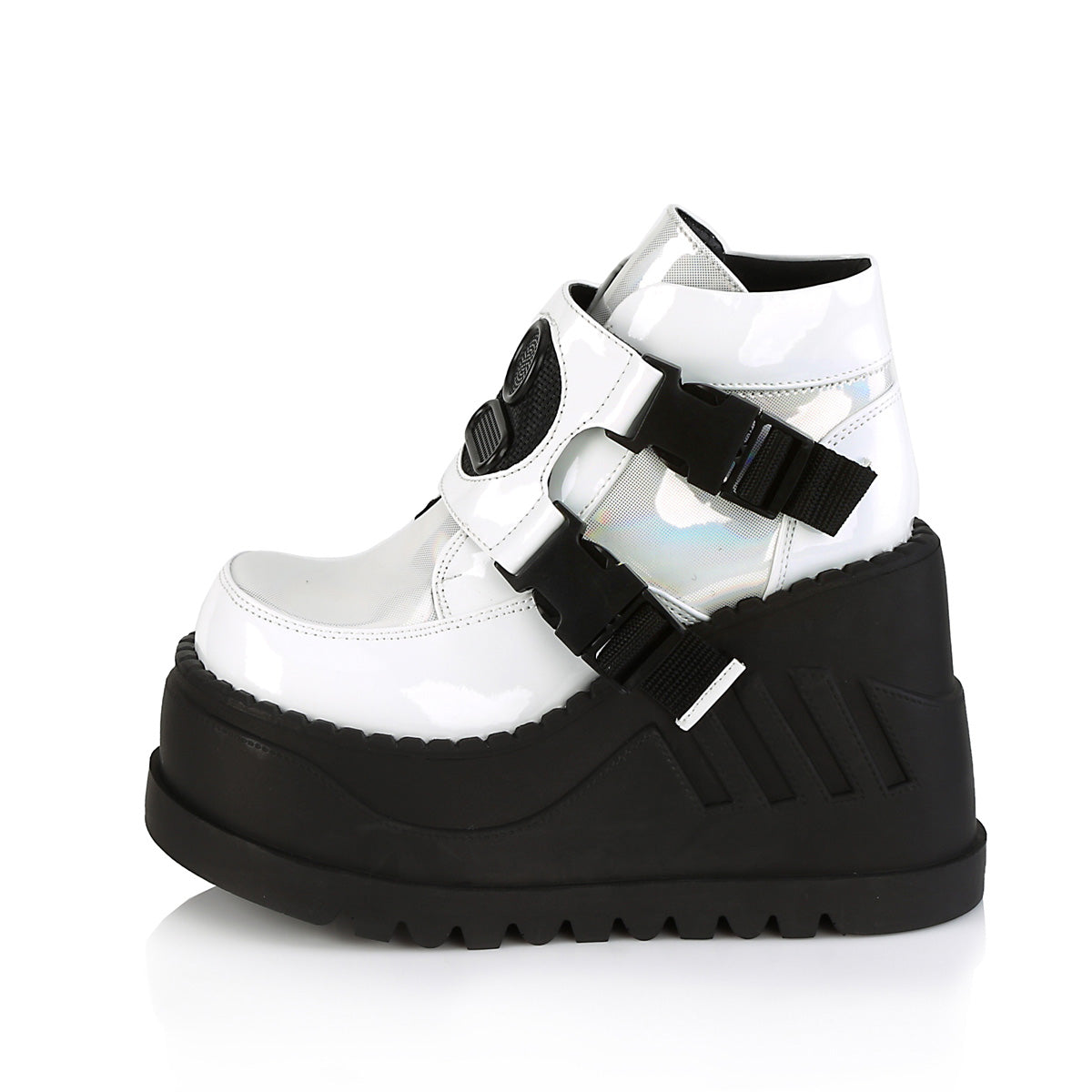 DemoniaCult Botas de tobillo para mujeres STOMP-15 WHT Patent-Multi